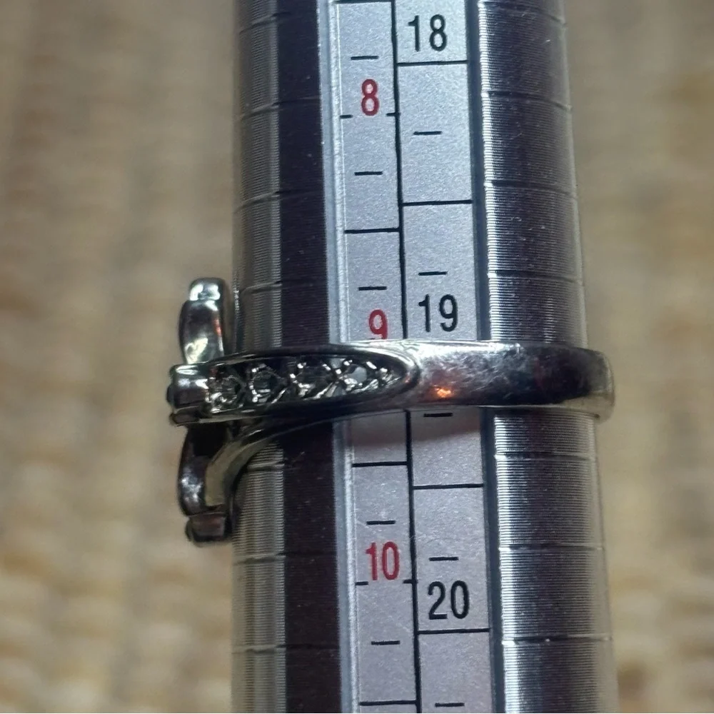 Blue and Clear CZ Silver Tone Cross Ring With God All Things are Possible Size 9 - Picture 9 of 9